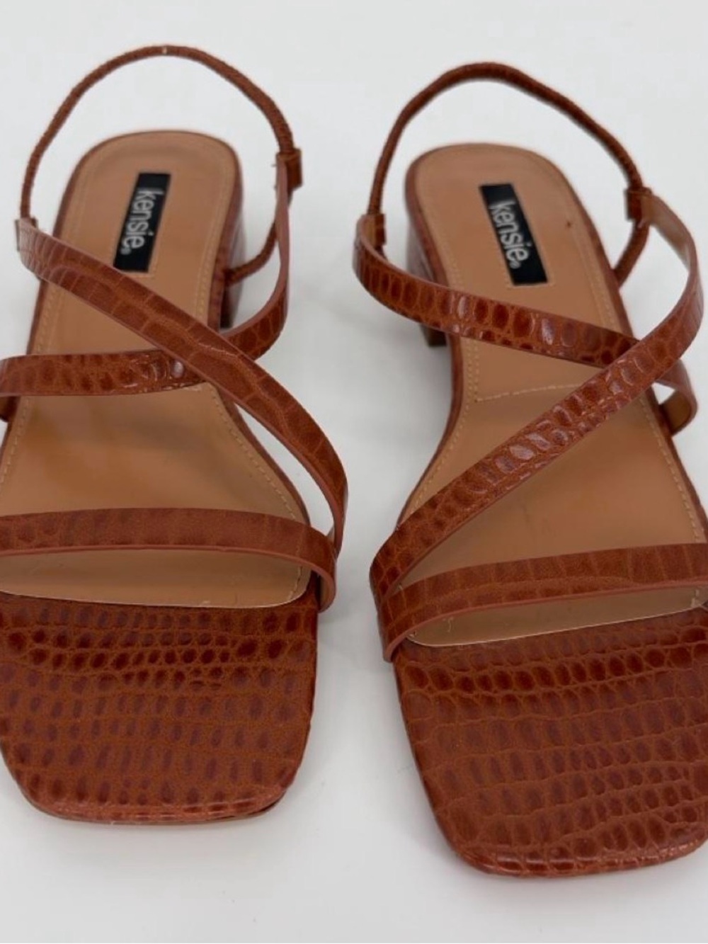 Kensie Tan Croc-Embossed Strappy Flats